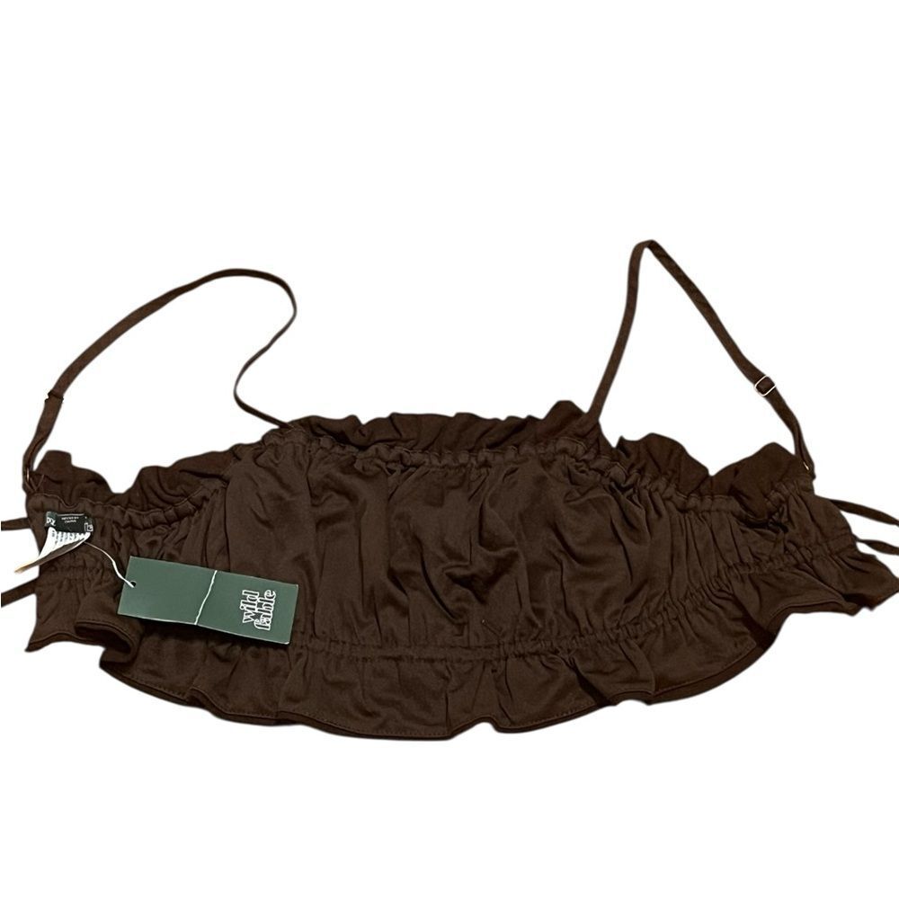 Wild Fable Brown‎ Line Ruffle Crop Top, Size XS, NWT - Picture 5 of 8